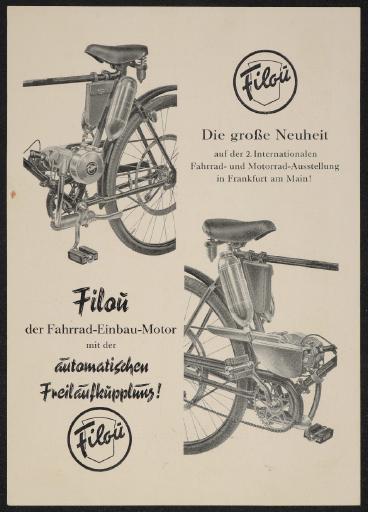 Filou Fahrrad-Einbau-Motor Werbeblatt 50er Jahre