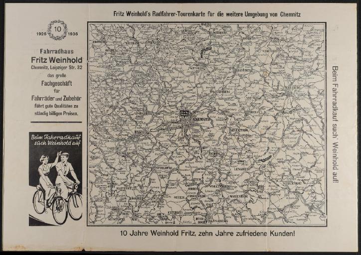 Fahrradhaus Fritz Weinhold Chemnitz Tourenkarte Werbeblatt 1936