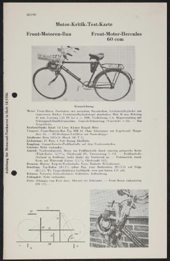 Front Motor Front-Motoren-Bau Test-Karte 1937