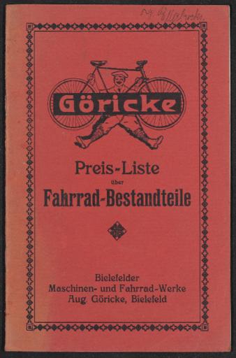 Göricke Fahrrad-Bestandteile Preisliste 1920er Jahre
