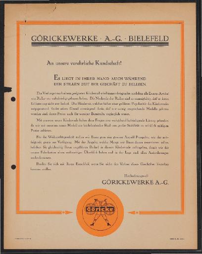 Göricke Kinderfahrräder Werbeblatt 1925