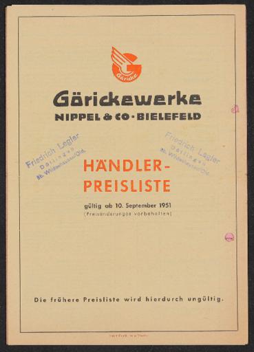 Göricke Preisliste 1951