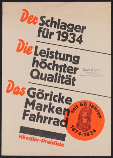 Göricke Preislisten 1934