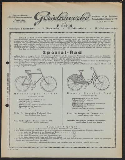 Göricke Spezialrad Werbeblatt 1927