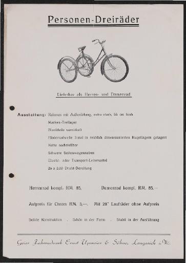 Geier Personen-Dreirad Werbeblatt 1930er Jahre