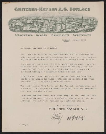 Gritzner-Kayser Händlerinformation 1934