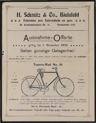 Schmitz Fahrräder Faltblatt 1909