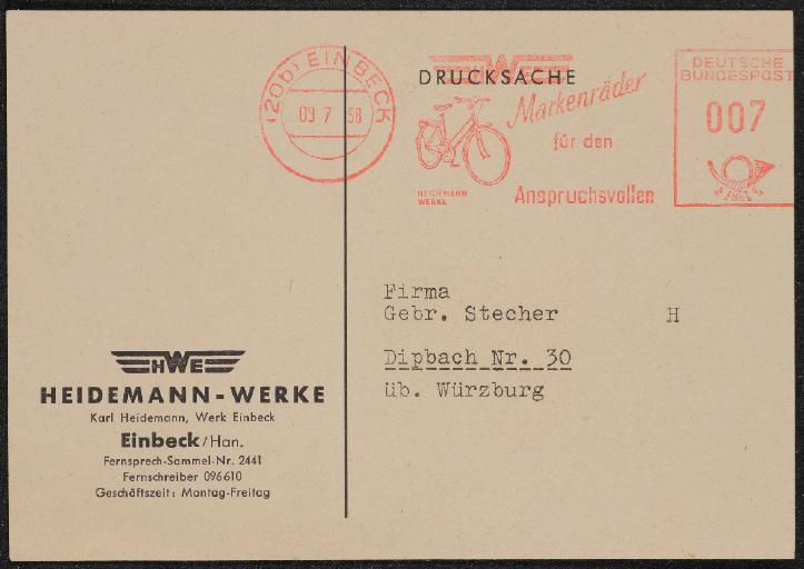 HWE Heidemann-Werke Einbeck Postkarte 1958