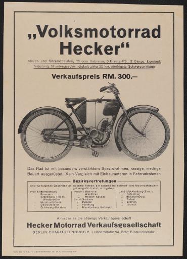 Hecker Berlin Volksmotorrad Werbeanzeige 1930