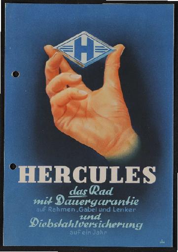 Hercules Rad mit Dauergarantie Prospekt 1950er Jahre