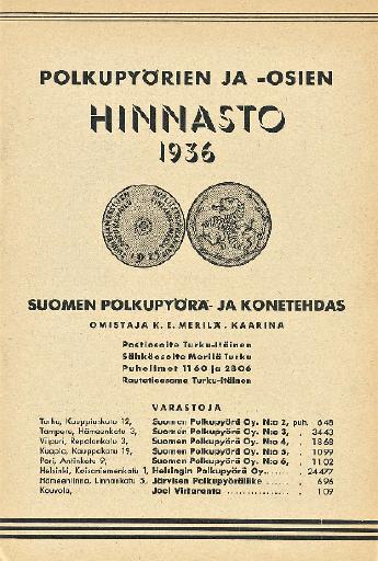 Polkupyorien ja osien hinnasto 1936