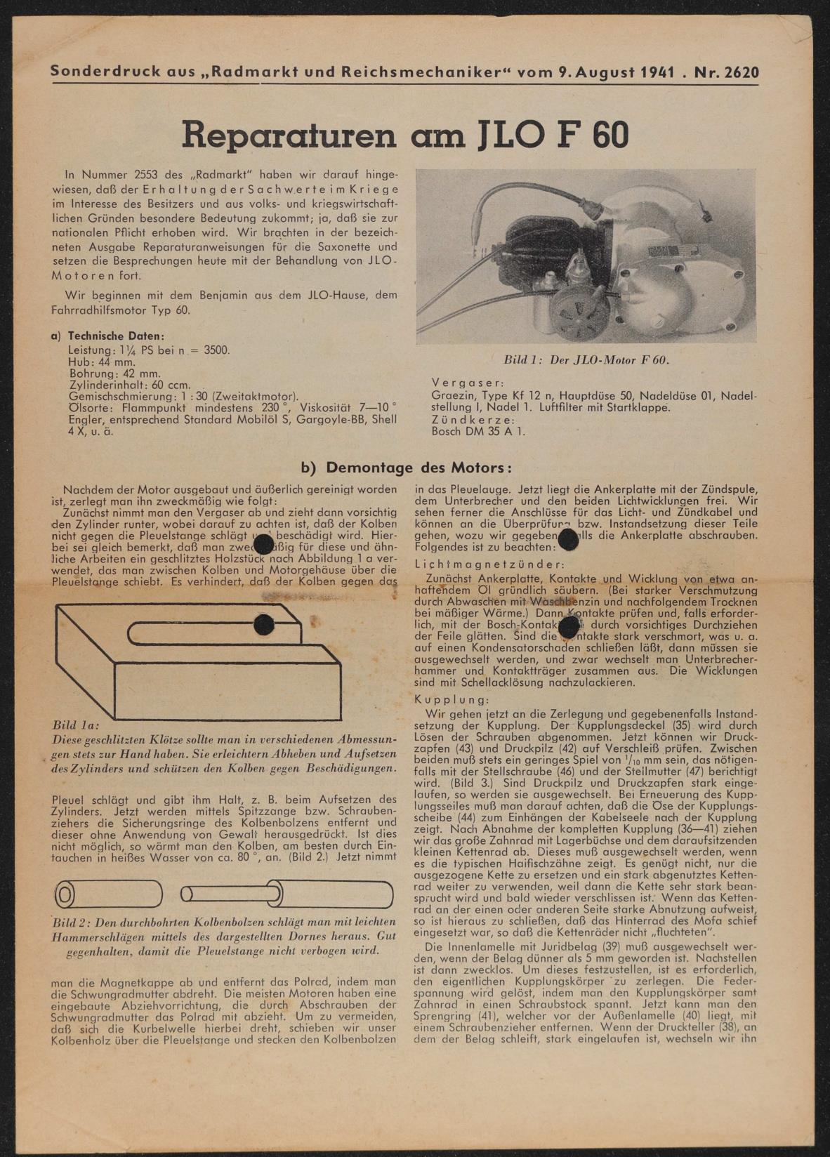 ILO Reparaturen am F60 Anleitung 1941