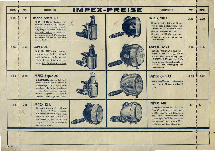 1936 Impex Preisliste