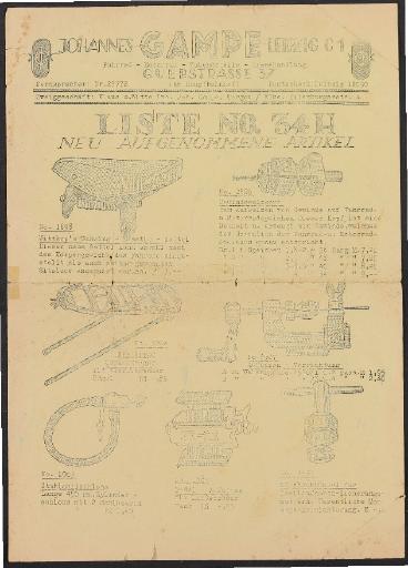 Johannes Gampe, Werbeblatt, 1930er Jahre