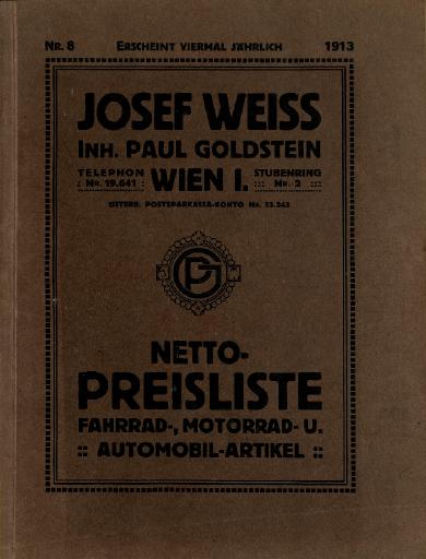Josef Weiss Wien Händlerkatalog 1913