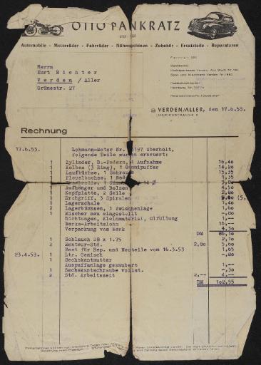 Lohmann Motor Otto Pankratz Rechnung 17.06.1953