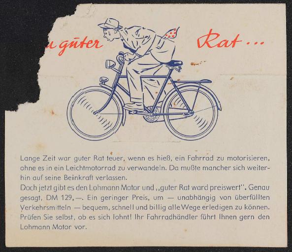 Lohmann-Motor Ein guter Rat ... für jedes Rad Faltblatt 50er Jahre