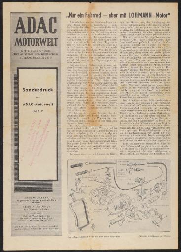 Lohmann-Motor Sonderdruck ADAC-Motorwelt Heft 9-50 Werbeblatt 1950