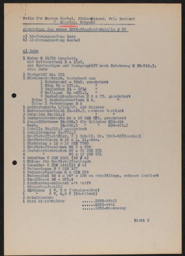 Lutz Ausrüstung des neuen LUTZ-Standard-Modells P53 Goebel Werksnotiz 1953