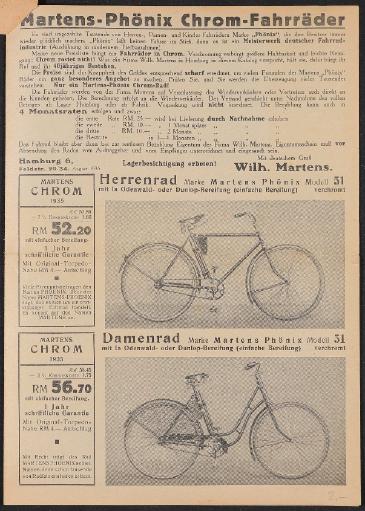 Martens Fahrräder Faltblatt 1935