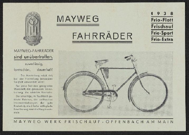 Mayweg Fahrräder Kinder-Sport-Fahrzeuge Faltblatt 1938