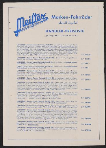 Meister Preisliste 1952