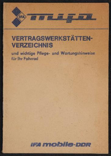 Mifa Vertragswerkstättenverzeichnis Adressliste 1987