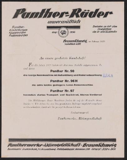 Panther Räder Information für Händler 1925