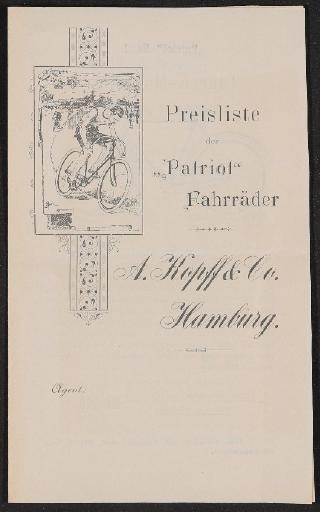 Patriot Fahrräder Prospekt 1900er Jahre