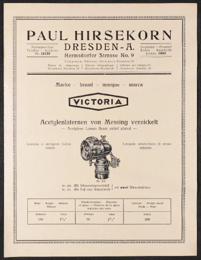 Paul Hirsekorn Dresden Marke Victoria Faltblatt 20er Jahre