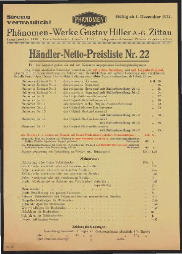 Phänomen Preislisten 1930er Jahre