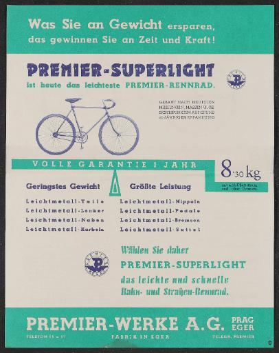 Premier Rennrad Werbeblatt 1936