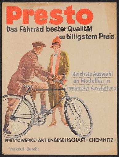 Presto Fahrräder Werbeblatt 1920er Jahre