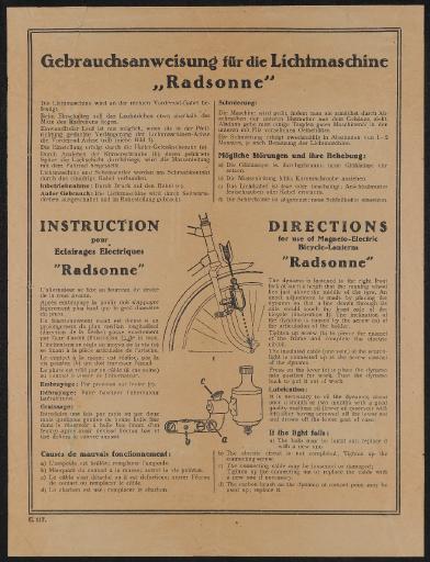 Gebrauchsanweisung für die Lichtmaschine Radsonne Anleitung 30er Jahre