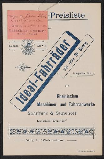 Ideal-Fahrräder Preisliste 1898