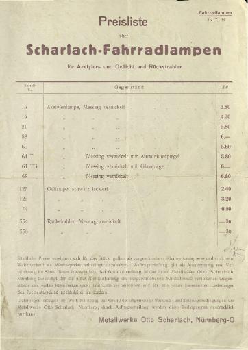 1932 Scharlach Lampen Preisliste