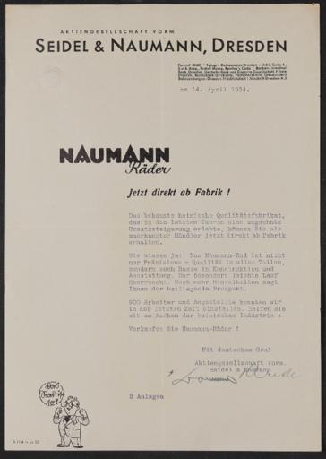 Seidel u. Naumann Händleranschreiben 1934