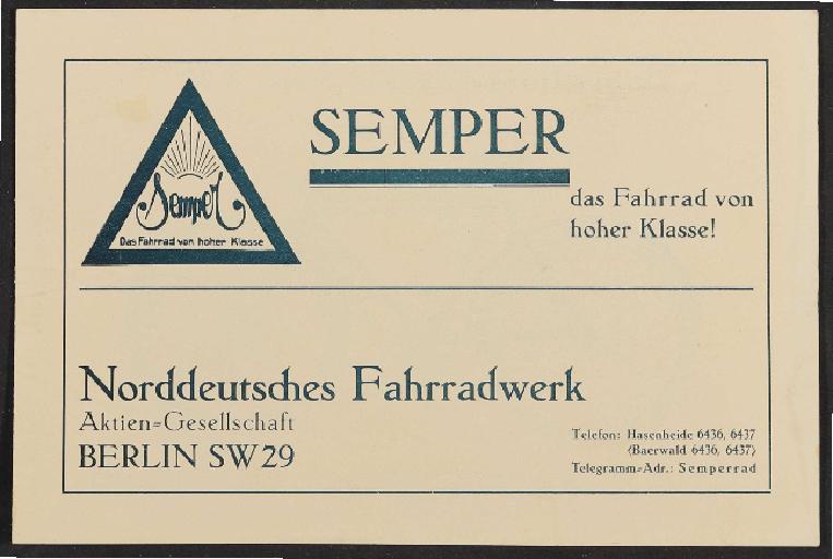 Semper, Faltblatt, 1920er Jahre