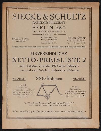 Siecke und Schultz AG Berlin Netto-Preisliste 1927