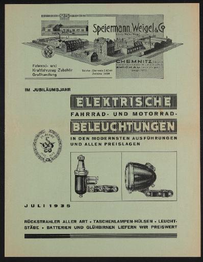 Speiermann, Weigel und Co. Chemnitz Elektrische Beleuchtungen Katalog 1935