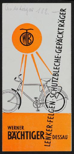 Werner Bächtiger Dessau Lenker Felgen Schutzbleche Gepäckträger Faltblatt 1957