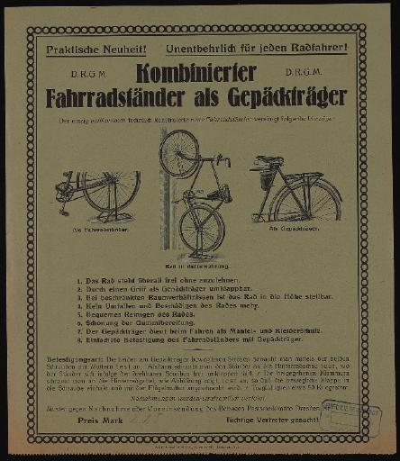 Kombinierter Fahrradständer als Gepäckträger 1920er Jahre